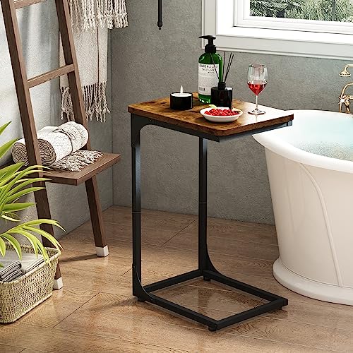 QEEIG C Table Side Table Set of 2 Living Room Sets C Shaped Couch Tray End Tables Farmhouse, Rustic Brown (017-30BN)
