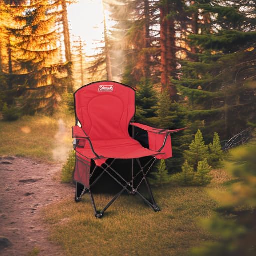 Coleman Portable Camping Chair with 4-Can Cooler, Cushioned Seat & Back with Side Pockets & Cup Holder, Carry Bag Included, Great for Camping, Tailgating, Firepits, Patio, & More