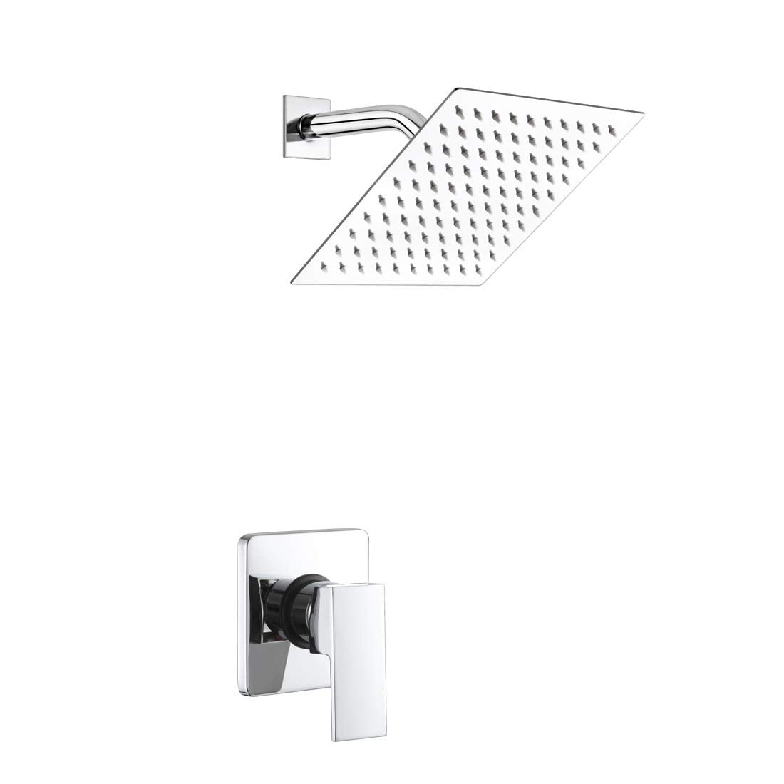 POP SANITARYWARE Single Function Shower Trim Kit with Rough-in Valve, Bathroom Rain Shower Set Bath Rainfall Shower Faucet System with Square Stainless Steel Metal Showerhead, Polished Chrome