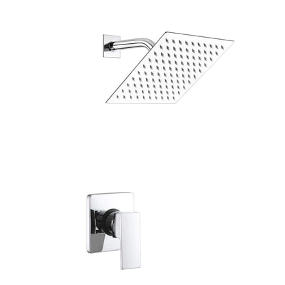 POP SANITARYWARE Single Function Shower Trim Kit with Rough-in Valve, Bathroom Rain Shower Set Bath Rainfall Shower Faucet System with Square Stainless Steel Metal Showerhead, Polished Chrome