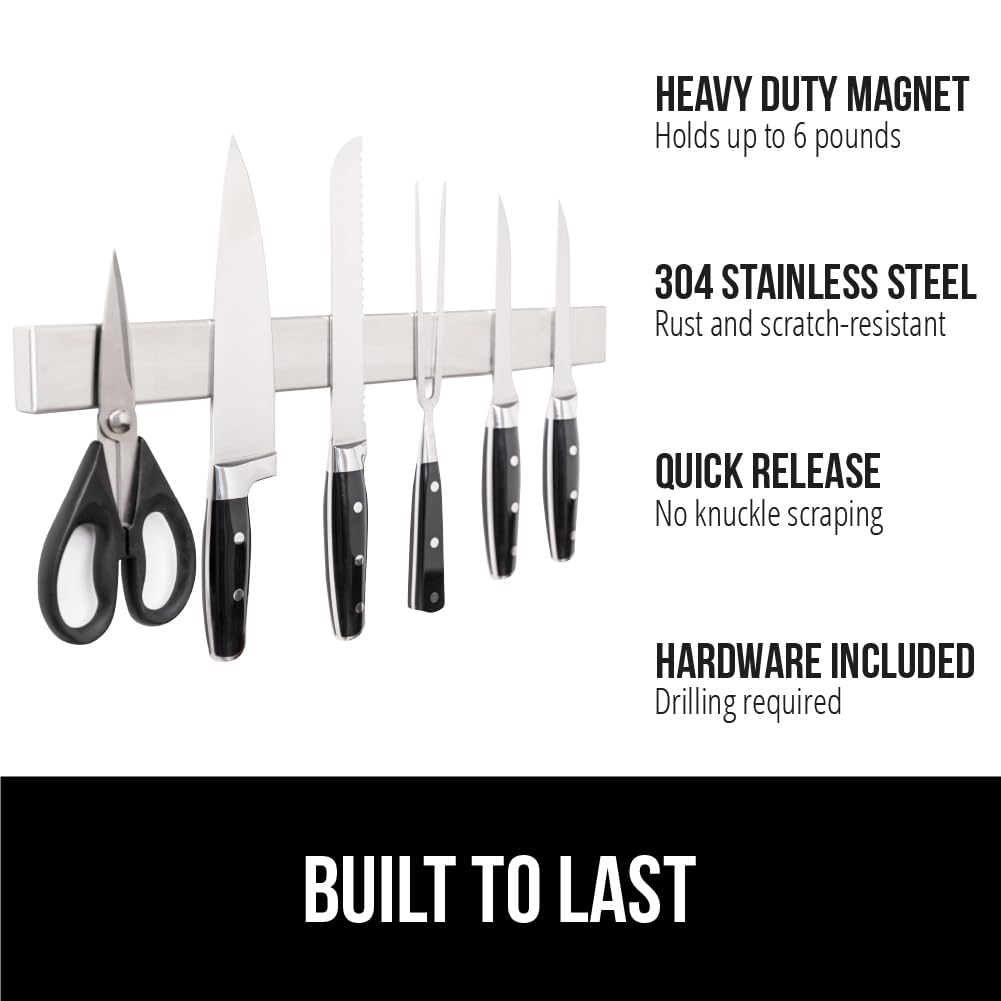 GORILLA GRIP Stainless Steel Magnetic Knife Holder for Wall, Multi-Purpose Magnet Bar for Knives, Tools, Art Supplies, Heavy Duty Strip Holds Up to 6 lbs, Kitchen Organizer, Drilling Required, 10 Inch