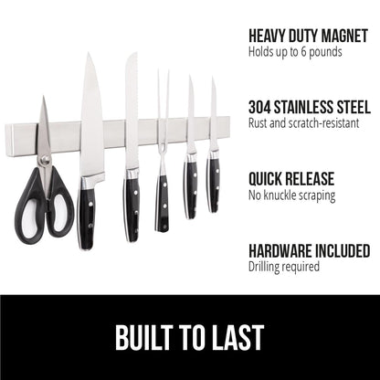 GORILLA GRIP Stainless Steel Magnetic Knife Holder for Wall, Multi-Purpose Magnet Bar for Knives, Tools, Art Supplies, Heavy Duty Strip Holds Up to 6 lbs, Kitchen Organizer, Drilling Required, 10 Inch