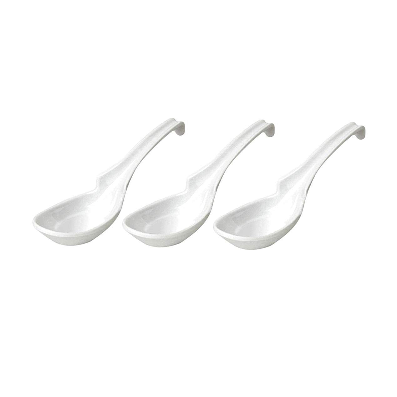 JapanBargain, Japanese Soup Spoons with Hook Chinese Spoons Wonton Spoons Ramen Spoons Ladle Style Soup Spoons, White Color, 3 Pack