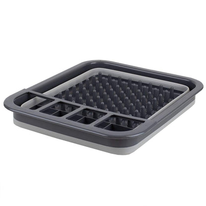 Home Basics Silicone and Plastic Easy Storage Collapsible Dish Rack with Cutlery Holder (Grey)