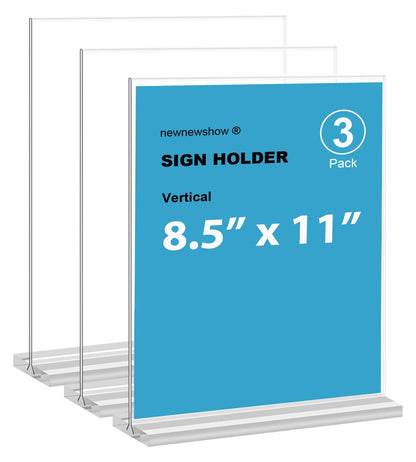 newnewshow 8.5x11 Acrylic Sign Holder 3 Pack Vertical Double-Sided Display (Optional 8.5x11 8.5x5.5 5x7 Horizontal and Vertical)