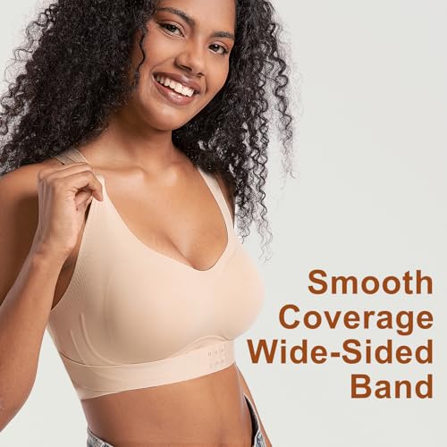 Posture Bra for Women Wireless Push Up Bralette Full Coverage Back Support Brasieres, Beige, L