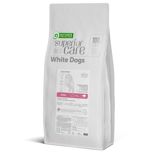 Nature's Protection Superior Care White Dogs Grain-Free Dry Dog Food - High Protein, Tear Stain Dog Food for All Breeds Light Coated Puppies, Fresh Pet Meal, White Fish, 22 lb