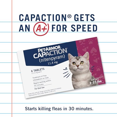 PetArmor CAPACTION (nitenpyram) Oral Flea Treatment for Cats, Fast Acting Tablets Start Killing Fleas in 30 Minutes, Cats 2-25 lbs, 6 Doses