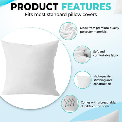 QUBA LINEN Throw Pillow Inserts (Set of 2, White), 18x18 Inches - Premium Cushion Fillers for Sofa, Bed, and Home Décor (18x18 Inch (Pack of 5))