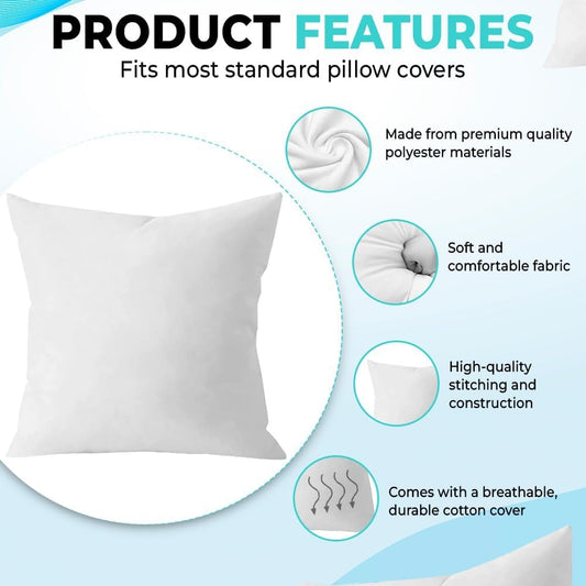 QUBA LINEN Throw Pillow Inserts (Set of 2, White), 18x18 Inches - Premium Cushion Fillers for Sofa, Bed, and Home Décor (18x18 Inch (Pack of 5))