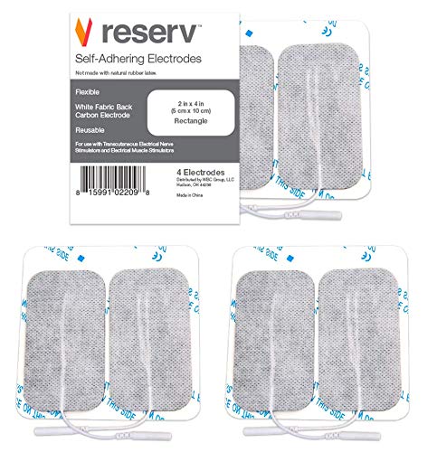 reserv 2" x 4" Rectangle Premium Re-Usable Self Adhesive Electrode Pads for TENS/EMS Unit, Fabric Backed Pads with Premium Gel (Latex Free)(4 Electrodes)