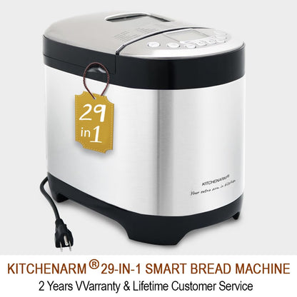 KITCHENARM 29-in-1 SMART Bread Machine with Gluten Free Setting 2LB 1.5LB 1LB Bread Maker Machine with Homemade Cycle - Stainless Steel Breadmaker with Recipes Whole Wheat Bread Making Machine
