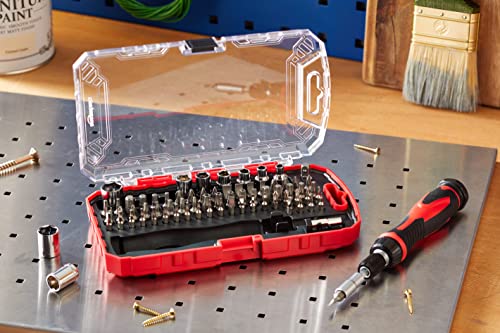 Amazon Basics Magnetic Ratcheting Wrench and Electronics Precision Screwdriver Set, 73 count (Pack of 1), Black/Red/Silver
