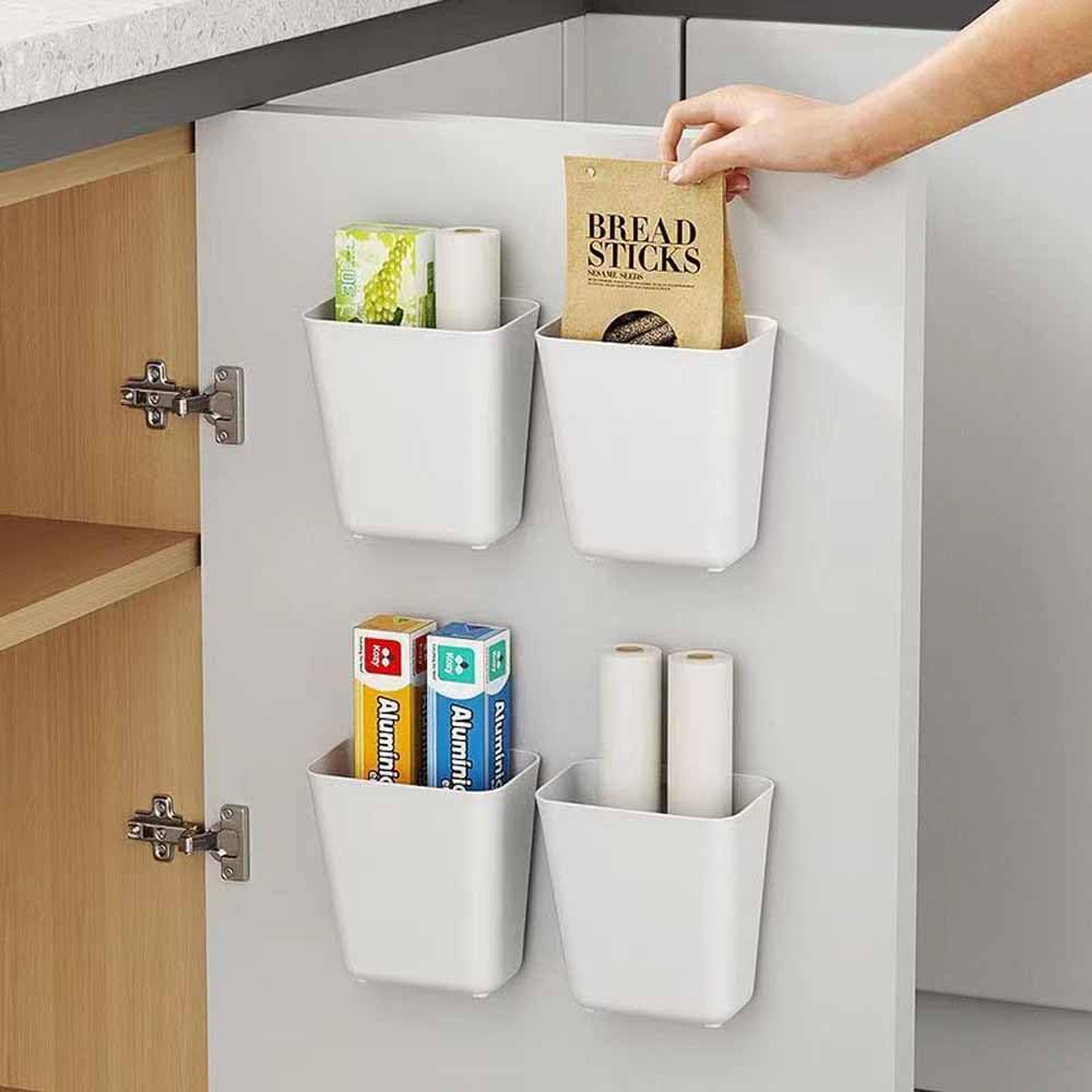 Nmgkokew 4 Piece Kitchen Cabinet Door Storage Box,Self Adhesive Wall Mounted Storage Box,Wardrobe/Bathroom/Refrigerator Small Items Organizer