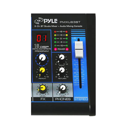 Pyle 6-Channel Professional Audio Mixer - USB - Bluetooth - 48V Phantom Power - Digital MP3 Input - FX 16-Bit DSP - Desk System Interface - PMXU63BT