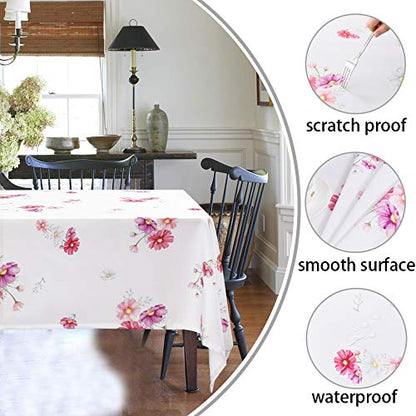 Hiasan Waterproof Spring Tablecloth Rectangle 60 x 104 Inch - Spillproof Wrinkle Free Washable Oblong Floral Tablecloth for Spring Summer Outdoor Picnic, Kitchen Dining, Birthday Party