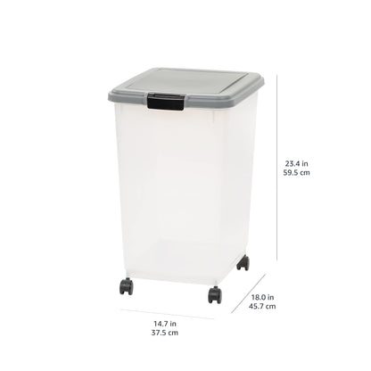 Amazon Basics Airtight Dog Food Storage Container with Scoop and Wheels, 69 QT, Gray
