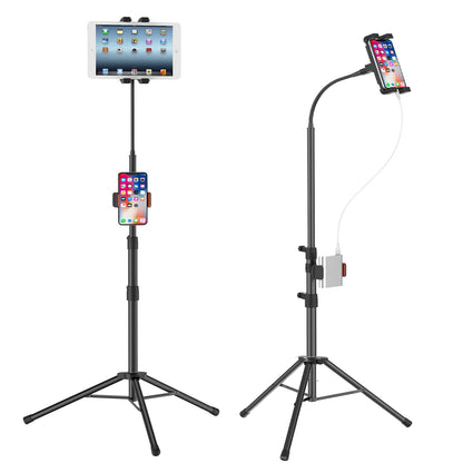 LIUGAST Tripod Stand for Ipad,Gooseneck 65-inch Floor Stand for Tablet,Floor Stand for iPad Tripod with 360° Rotating Mount for Mini, Air, Pro and All 4.7-11.9 Inch Tablet and Phone
