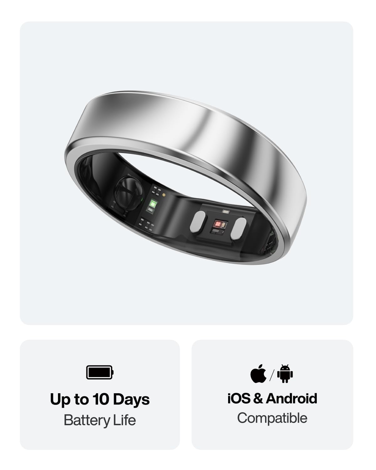 RingConn Gen 2 Air, Ultra-Thin AI Smart Ring, 10-Day Battery Life, Fitness/Sleep/Stress/HR Tracker for Women&Men, No App Fee for Standard Features, iOS & Android Compatible (Size 7, Galaxy Sliver)