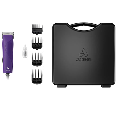 Andis 24820 EasyClip Professional-Animal 7-Piece Detachable Ceramic Blade Clipper Kit, Frustration Free Packaging, Corded Electric, Purple
