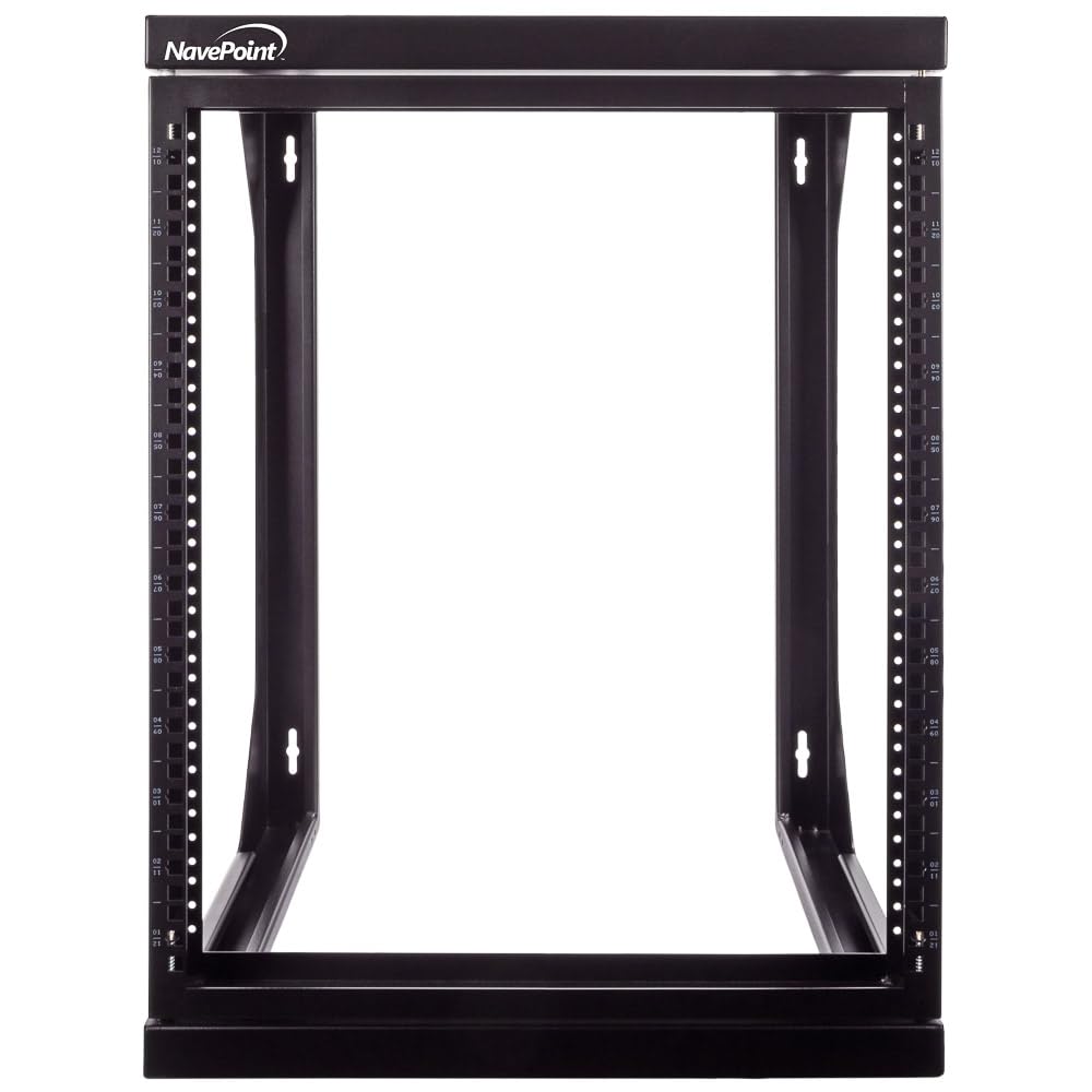 NavePoint 12U Open Frame Server Rack for 19" IT Network Equipment & A/V Devices, Free Standing or Wall Mount Rack with 180 Degrees Gate Swing, Black