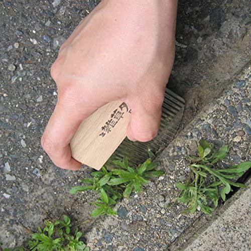 Nisaku NJP2500 Zassou Tawashi Crevice and Sidewalk Crack Weeder, Japanese Stainless Steel 3.25-Inch Blade, 3.25-Inch Wood Handle, Stainless Steel/Wood Handle