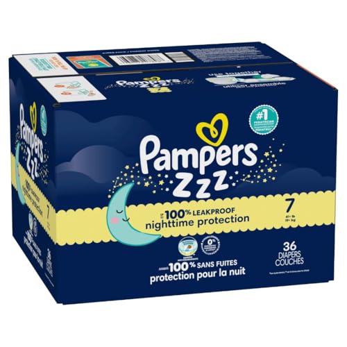 Pampers ZZZ Overnight Diapers, Size 7 (41+ lbs), 36 Count, Nighttime Protection Disposable Baby Diaper, Night Time Leak and Skin Protection