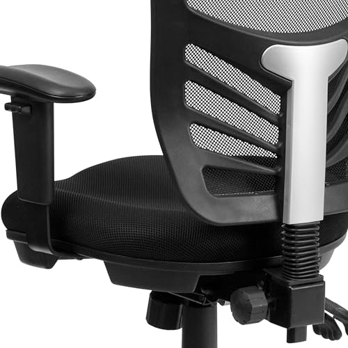 Flash Furniture Nicholas Mid-Back Swivel Desk Chair with Wheels, Mesh Back, Padded Seat, and Armrests, Adjustable Height Mesh Ergonomic Office Chair, Black