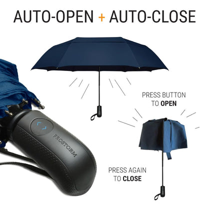 PROSTORM Vented Travel Umbrella | Strong Compact Windproof Umbrella | Top Pick by Wirecutter 2025 | Deep Dome Coverage | Automatic Open/Close | Portable Pop Up with Large Coverage | Fits Car & Backpack (Blue)