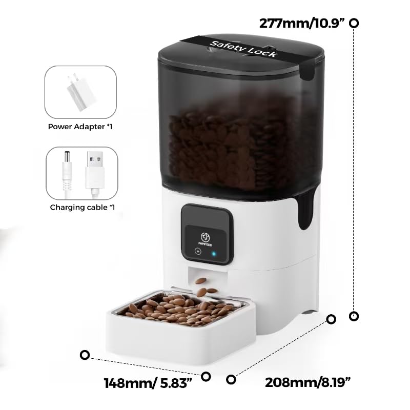 PAPIFEED Smart Automatic Cat Feeders: WiFi Pet Feeder with APP Control for Remote Feeding, Detachable for Easy Clean, Automatic Cat Food Dispenser with Alexa,1-10 Meals Per Day for Dog (6L/25Cup)