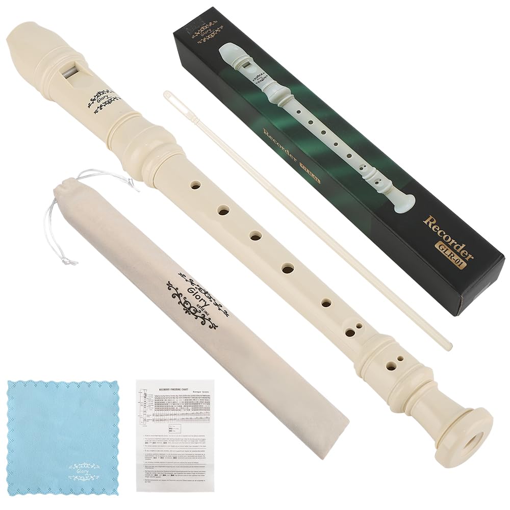 Glory Soprano Recorder Instrument for Beginner, German Fingering C Key Recorder Instrument,Beige