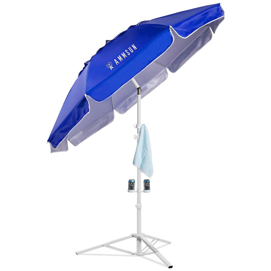 AMMSUN Shade Umbrella, Premium Portable Umbrella with Stand, 6.5ft Lightweight Free Standing Canopy for Sporting Games, Adjustable Instant Sun Protection and Easy to Carry, Blue