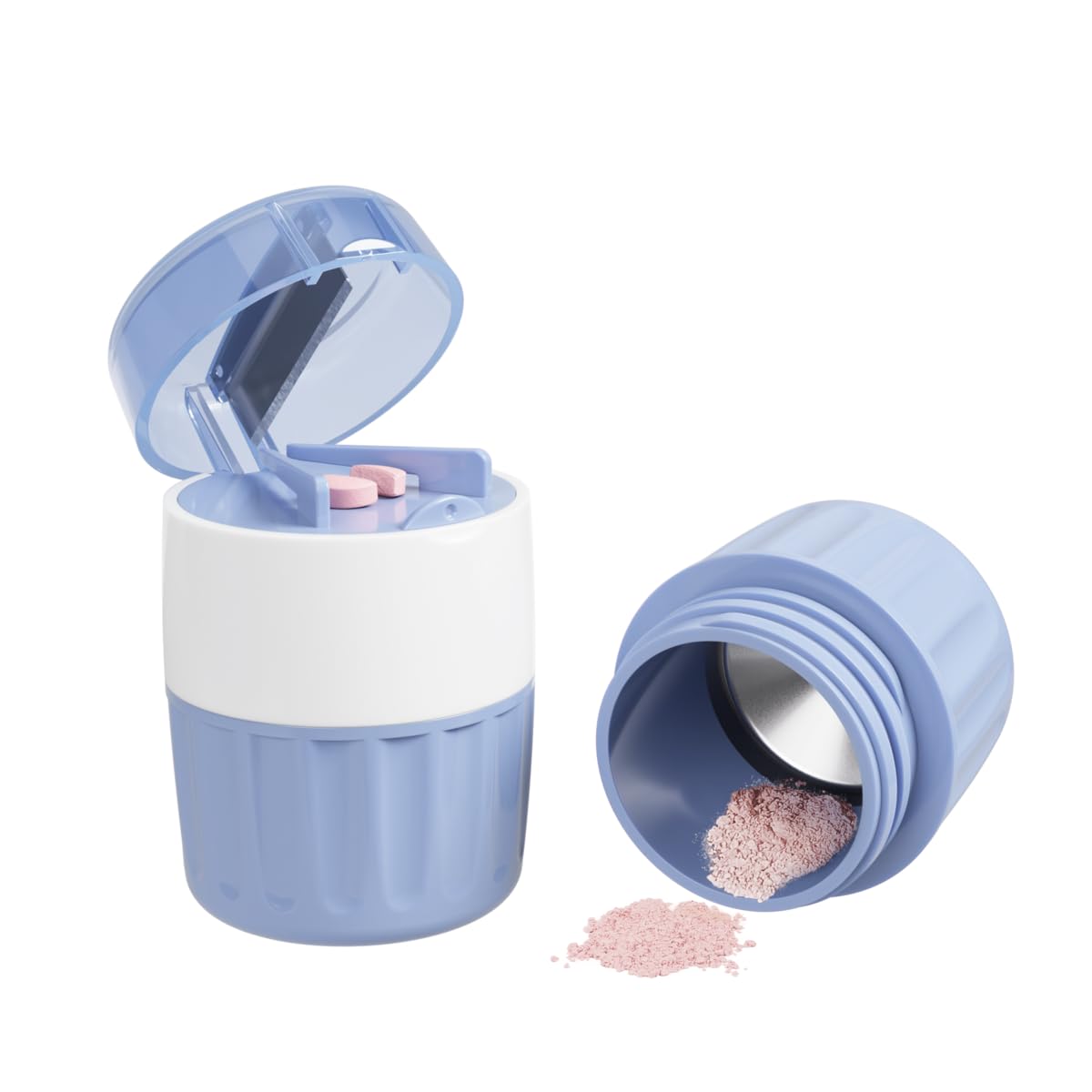 EZY DOSE Pill Crusher and Cutter 3-in-1, Crushes Cuts, and Stores Pills, Vitamins, Tablets, Built-in Storage Compartment, Features Stainless-Steel Blade, Portable and Travel-Friendly, Blue, BPA Free