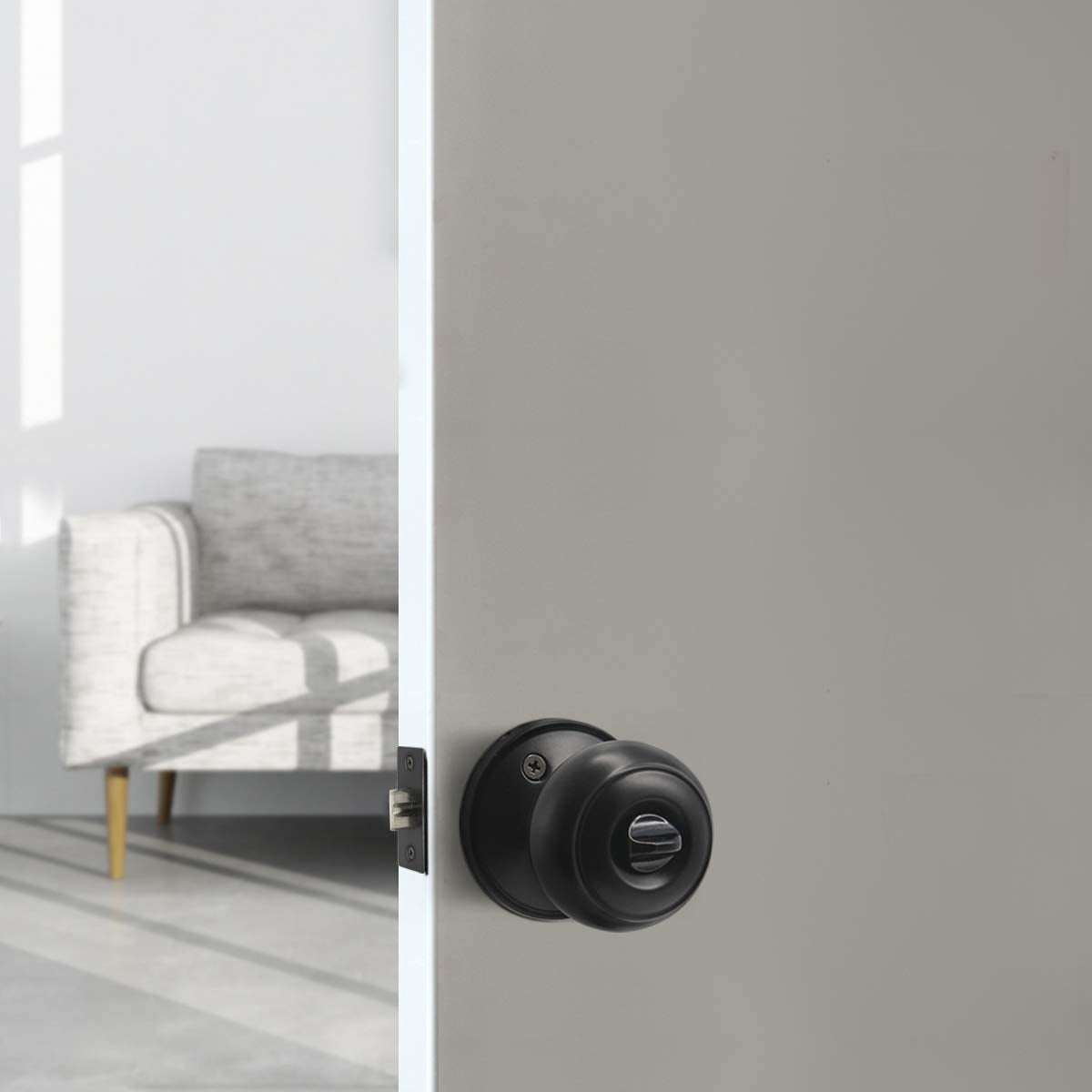 Probrico 10 Pack Round Privacy Door Knob(Thumb Turn Lock on The Inside), Keyless Doorknobs Interior/Exterior Lockset,Privacy Knobs for Bedroom/Bathroom,Black Modern Design Door Hardware