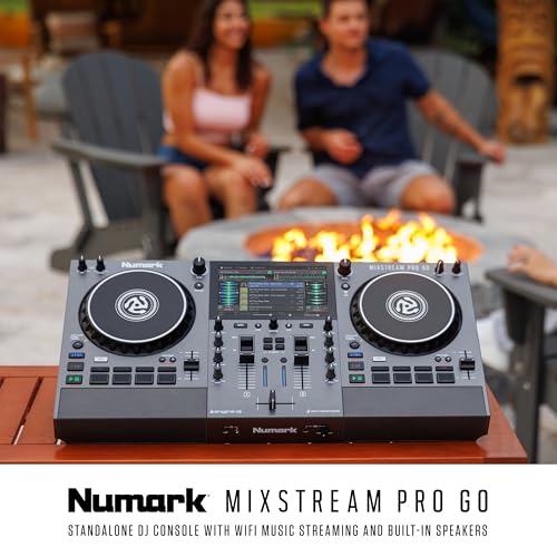 Numark Mixstream Pro Go Portable DJ Controller with Battery, Mixer with Stem Separation, Speakers, WiFi Streaming, Touchscreen, works with Serato DJ