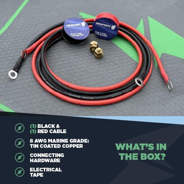 Newport 10ft Trolling Motor Battery Cable Extension Kit – 8AWG Marine-Grade Wire – Includes Connectors, Terminals & Heat Shrink – Compatible with All Newport Motors