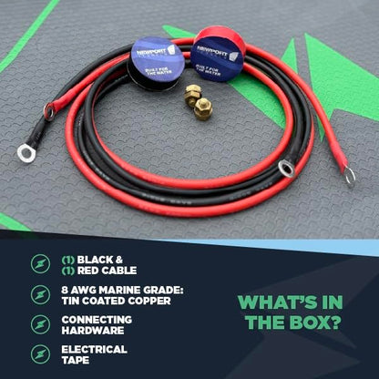 Newport 10ft Trolling Motor Battery Cable Extension Kit – 8AWG Marine-Grade Wire – Includes Connectors, Terminals & Heat Shrink – Compatible with All Newport Motors