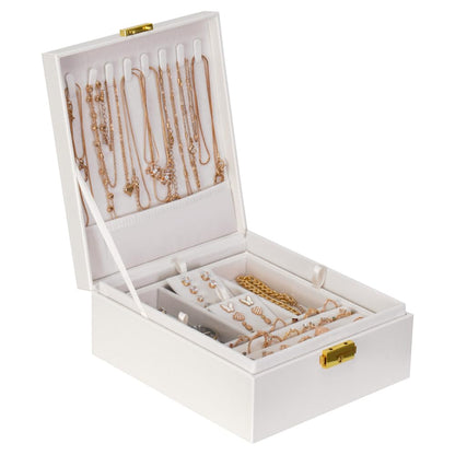 Prestige & Fancy 2 Layer Woman Jewelry Box, Jewelry Organizer For Woman, Men & Girls Large Case 8.5x7.5x3.3in | PU Leather Black Jewelry Gift Storage Boxes For Ring, Necklace & Bracelet With Lock