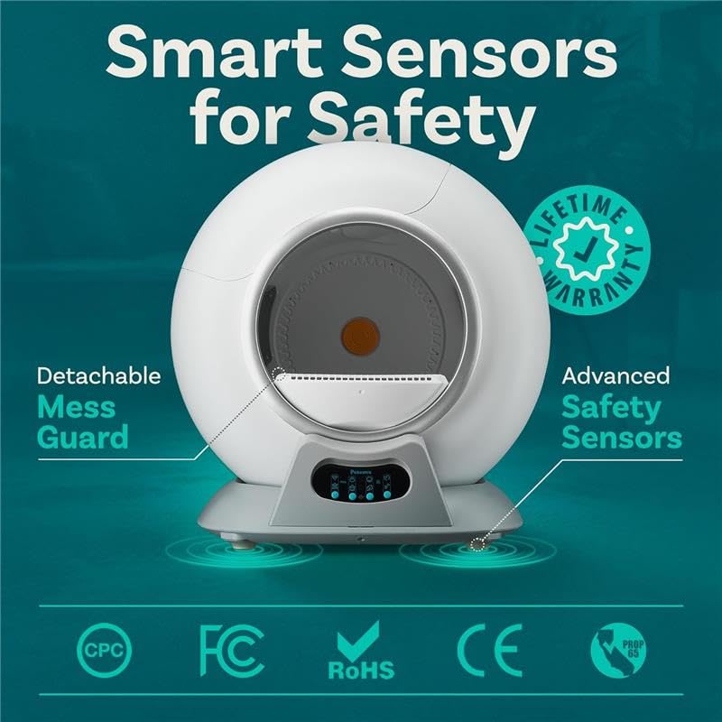 PetCove Self Cleaning Litter Box with Auto Safety Sensors for Multiple Cats - Automatic Cat Litter Box Self-Cleaning - Covered Odor Removal with APP Control - Compatible On All WiFi - Electric Robot