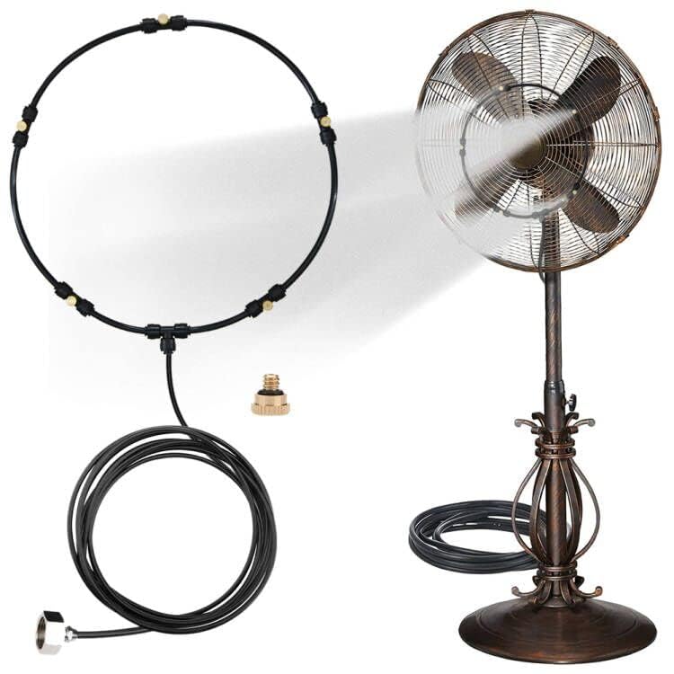 Outdoor Misting Fan Kit for a Cool Patio Breeze,Water Mister Spray for Cooling Outdoor,32FT (10M) Misting Line + 5 Brass Mist Nozzles + a Brass Adapter(3/4) Fit to Any Outdoor Fan