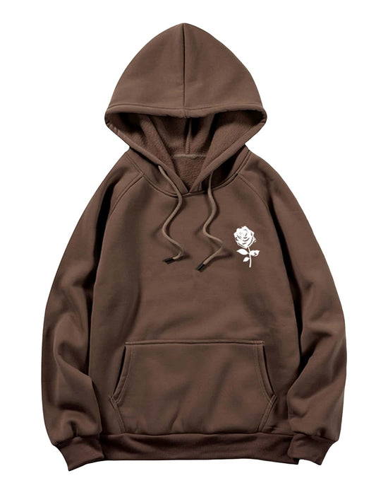 Floerns Men's Graphic Print Long Sleeve Drawstring Hoodie Pullover Sweatshirt Coffee Brown L