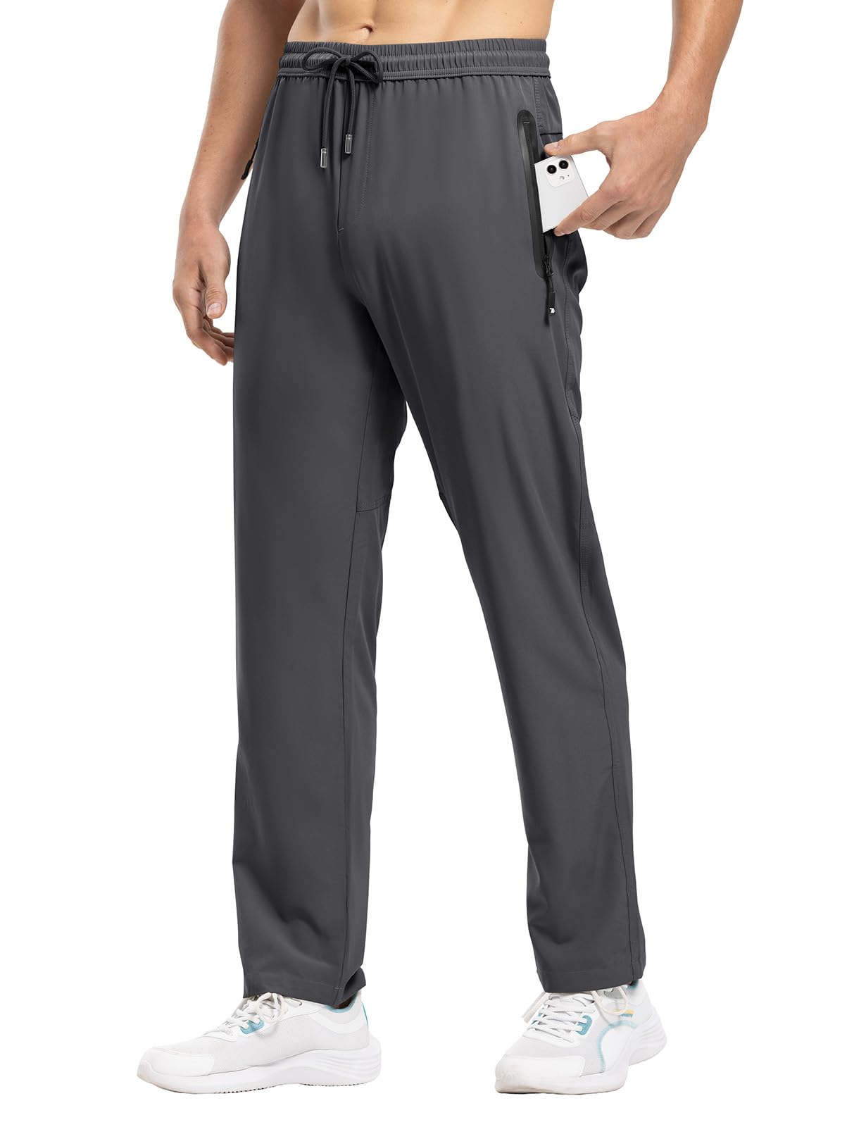 Rdruko Men's Sweat Pants Lightweight Casual Workout Gym Jogger Hiking Track Sports Athletic with Zipper Pockets(Dark Grey, US L)