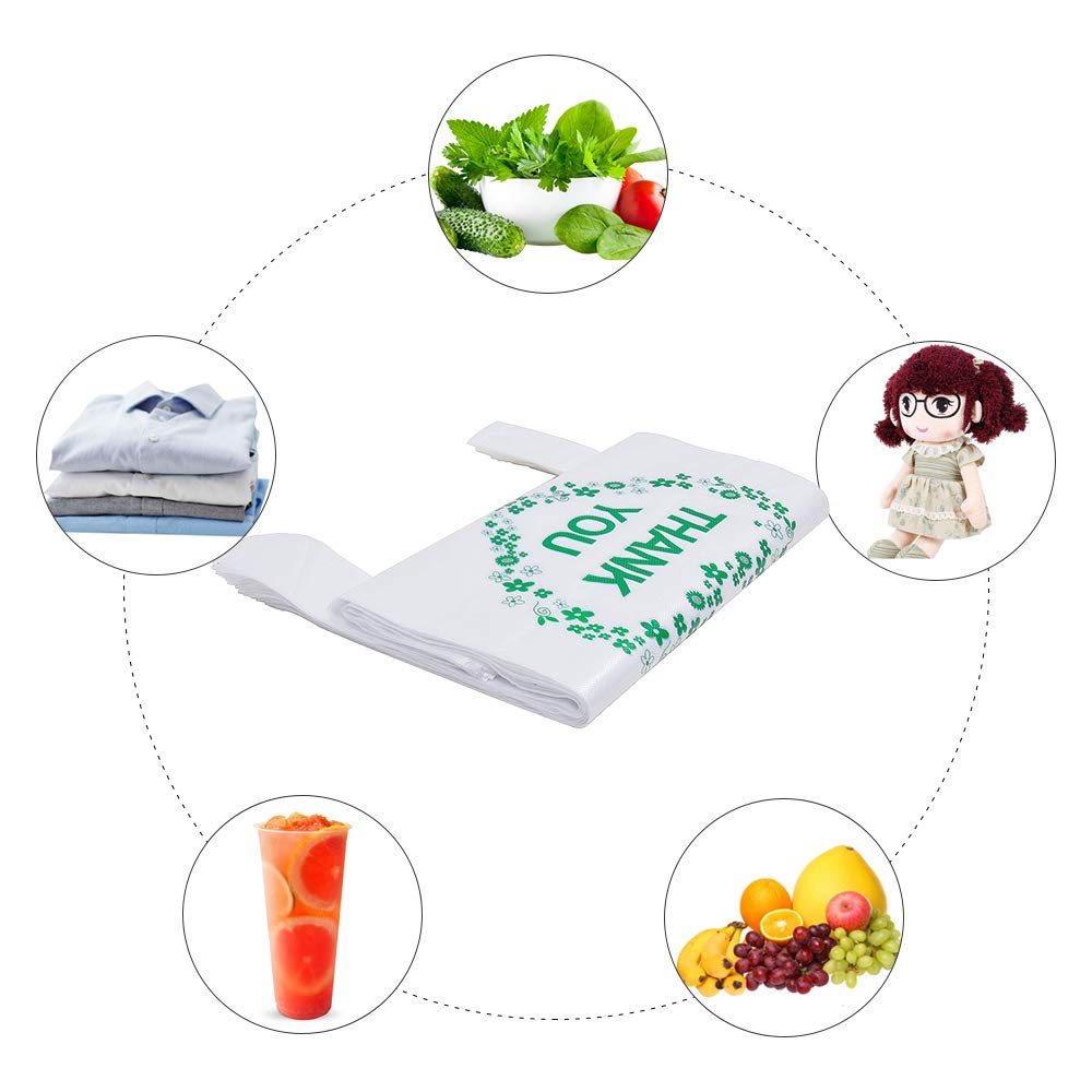 LazyMe Thank You T Shirt Bags White Plastic Grocery Bags with Handles,Standard Supermarket Size, 12 x 20 inch (50 pcs)
