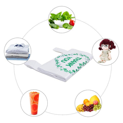 LazyMe Thank You T Shirt Bags White Plastic Grocery Bags with Handles,Standard Supermarket Size, 12 x 20 inch (50 pcs)
