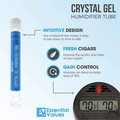 Essential Values 2 Pack Cigar Humidor Packets, Tubes - Humidifier Crystals, Beads - Keeps Humidity at 70% in Cigar Box with PG Infused Gel Protects up to 25 Cigars - Perfect for Travel