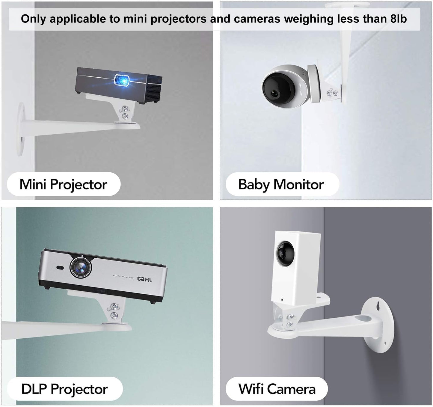 Mini Projector Wall Mount/Projector Hanger/CCTV Security Camera Housing Mounting Bracket(White) - for CCTV/Camera/Projector/Webcam - with Load 8 lbs Length 7.8 inch - Rotation 360° (White)