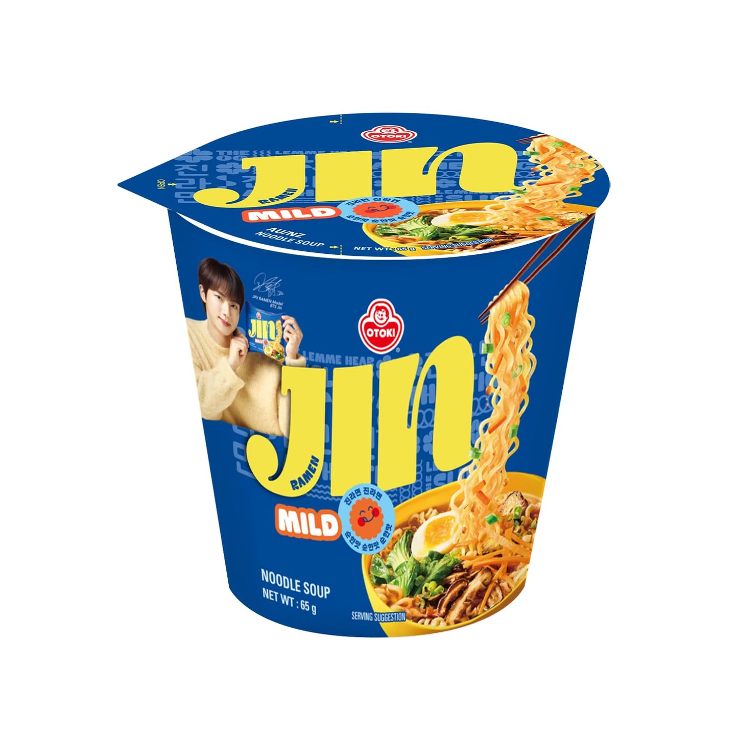 OTOKI Jin Ramen Mild, KOREAN STYLE INSTANT CUP NOODLE, Best Tasting Soup and noodles, Traditional Instant ramen noodles (65g) - 6 Pack