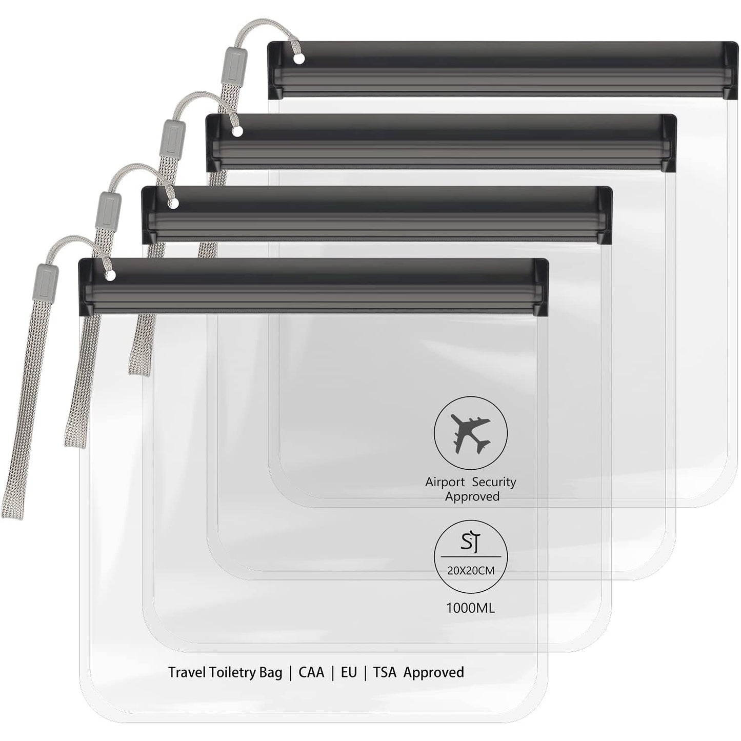 4Pcs Clear TSA Approved Security Toiletry Bag Quart Size for EU UK & US Carry-on Regulations Waterproof & Leakproof Travel Bags for Liquids