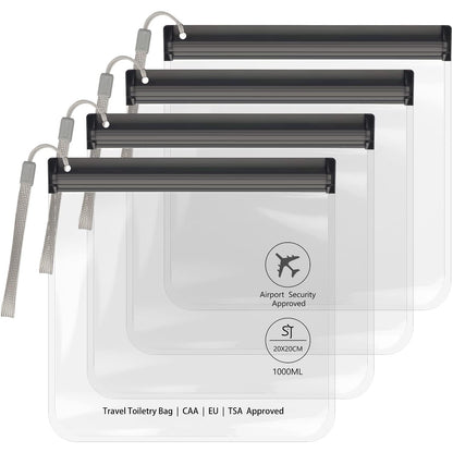 4Pcs Clear TSA Approved Security Toiletry Bag Quart Size for EU UK & US Carry-on Regulations Waterproof & Leakproof Travel Bags for Liquids