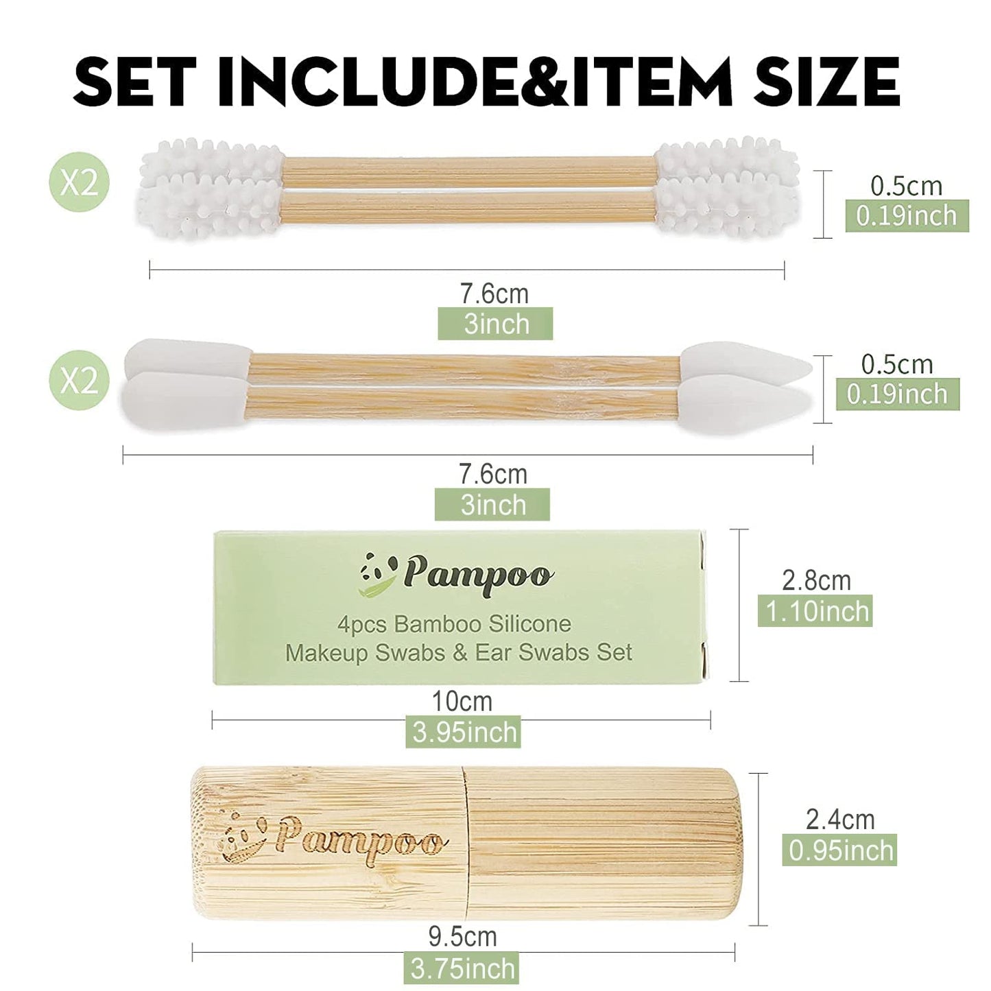 Pampoo 4PCS Plastic Free Reusable Qtips with Bamboo Carrying Case丨Reusable Cotton Swab Qtip Zero Waste Packaging丨Strengthen Thick Bamboo Stick丨Eco Friendly Bamboo Qtips Sustainable Set
